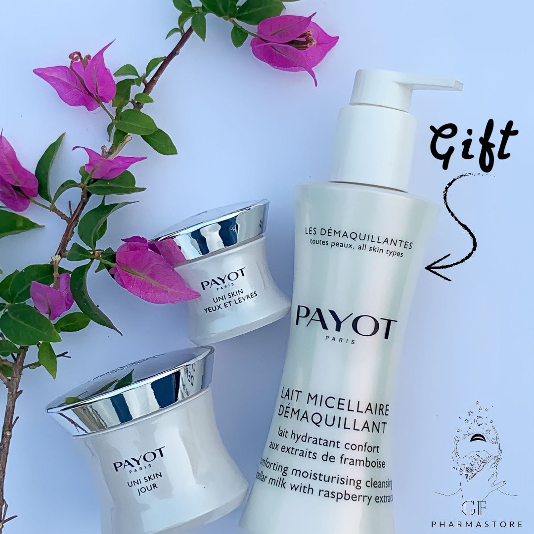 PAYOT UNI SKIN JOUR + UNI SKIN YEUX ET LÈVRES + LAIT MICELLAIRE DEMAQUILLANT (FREE)
