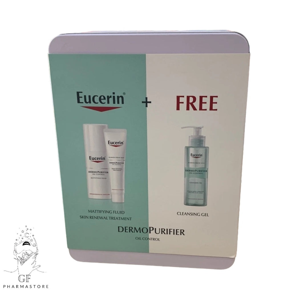 EUCERIN DERMOPURIFYER Mattifying Fluid + Skin Renewal Treatment + Cleansing gel (Free)