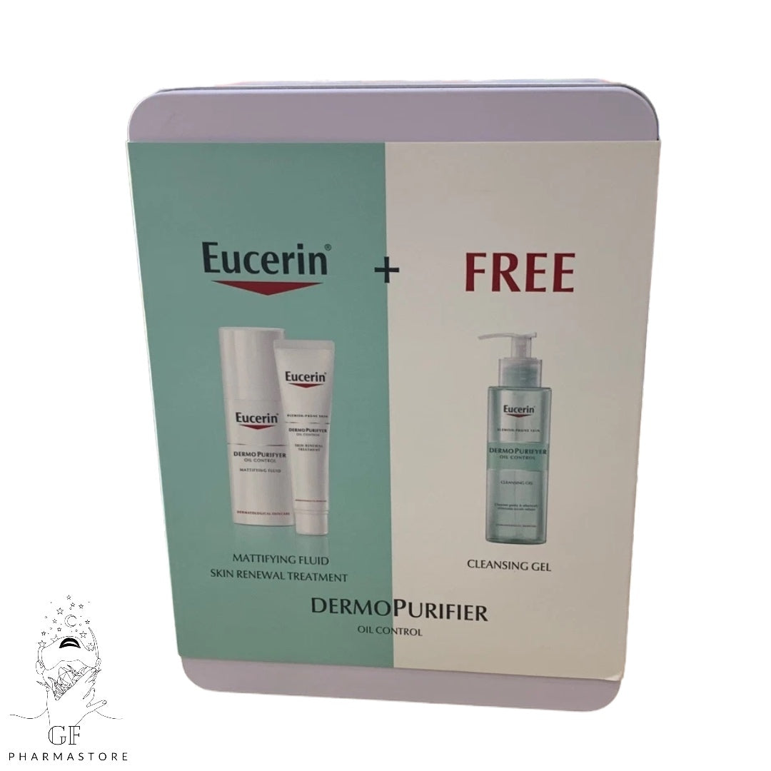 EUCERIN DERMOPURIFYER Mattifying Fluid + Skin Renewal Treatment + Cleansing gel (Free)