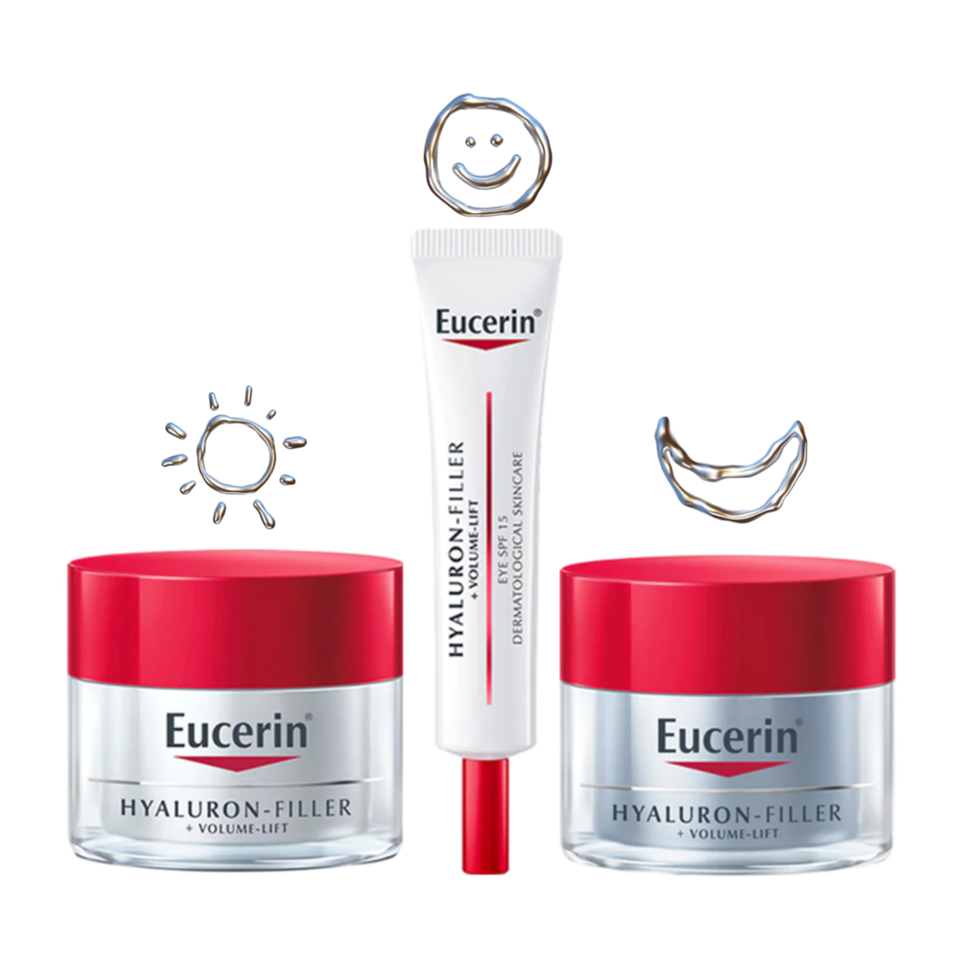 EUCERIN HYALURON FILLER + VOLUME LIFT KIT
Day Cream + Night Cream + Eye SPF 15 (Free)