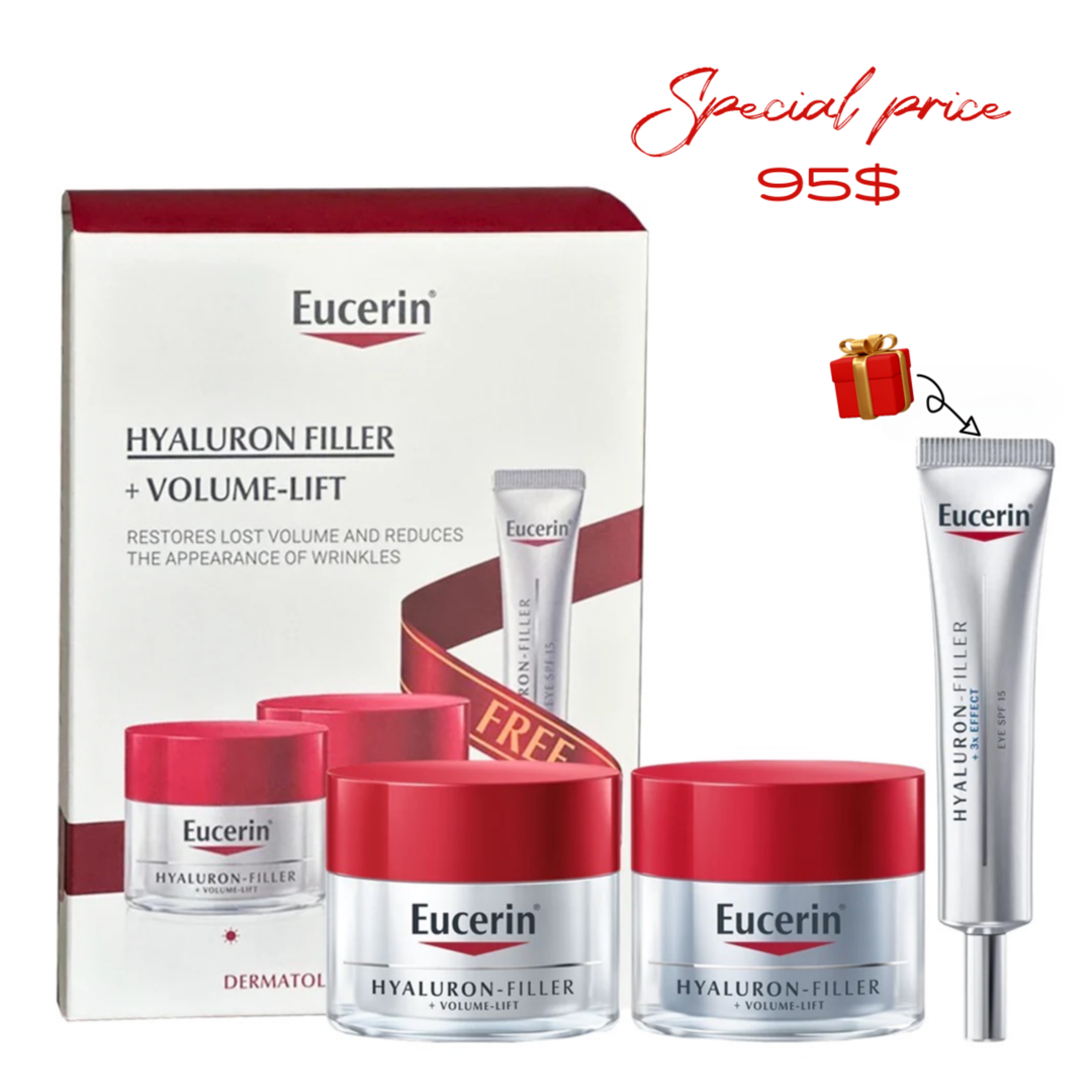 EUCERIN HYALURON FILLER + VOLUME LIFT KIT
Day Cream + Night Cream + Eye SPF 15 (Free)