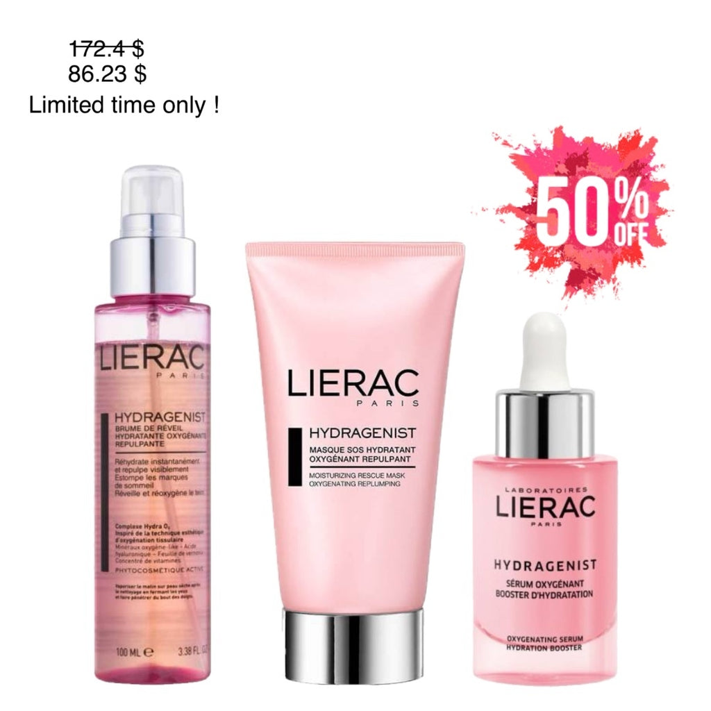 LIERAC HYDRAGENIST SOS RESCUE MASK + MOISTURIZING SERUM + MORNING MOITURIZING MIST