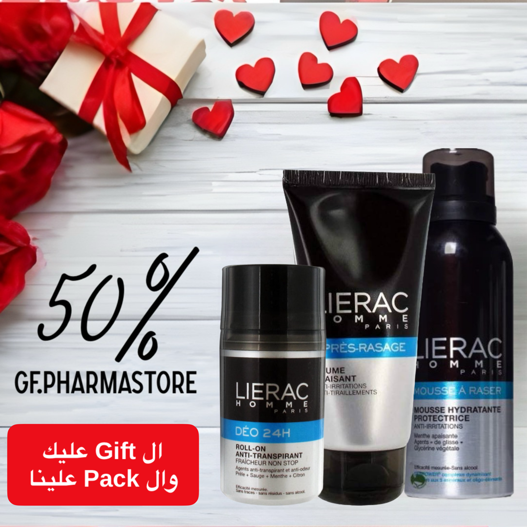 LIERAC HOMME SHAVING MOUSSE 150ML + AFTER SHAVING SOOTHING BALM 75ML + DEO 24H ROLL ON ANTI-TRANSPIRANT 50ML